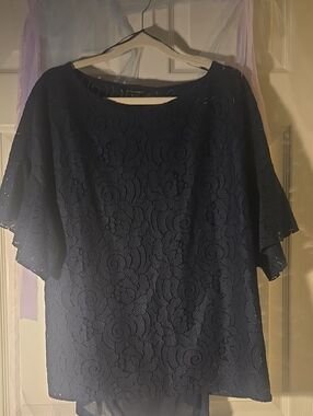Banana Republic Black Lace Flutter Sleeve Blouse